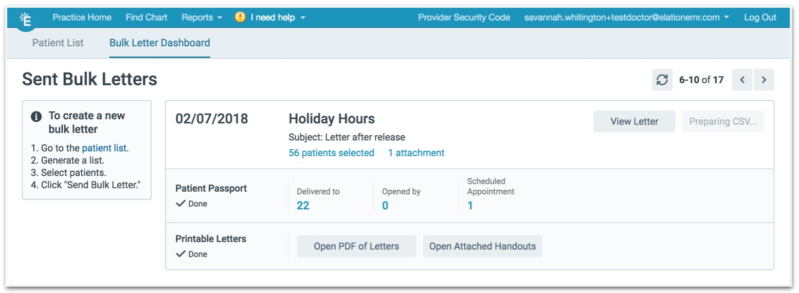 Patient Bulk Letters