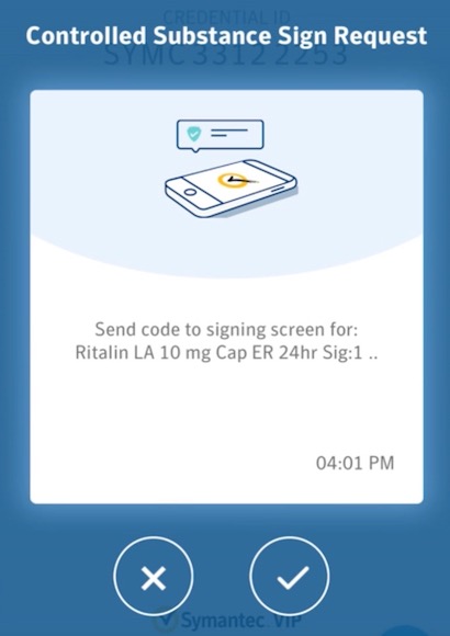 VIP Access App screen showing the option to decline or accept request