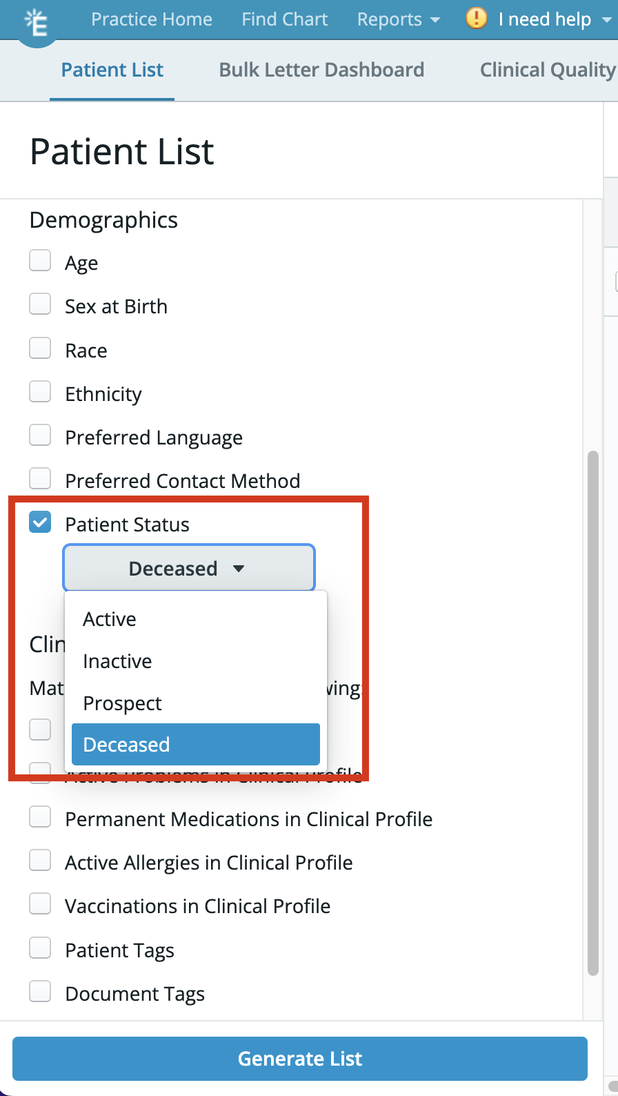 Patient Chart Guide Patient Status