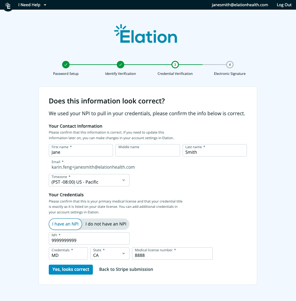 Credential Verification Page with Timezone filled out.png