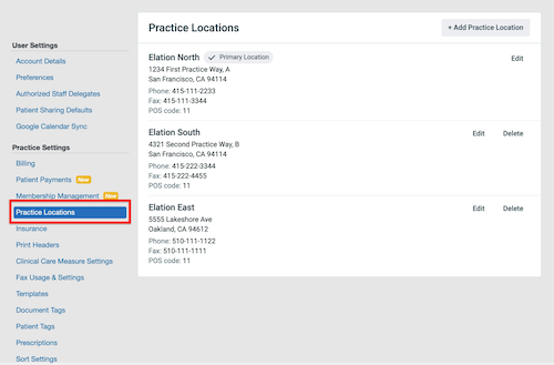 screengrab showing where Practice Locations lives int he menu