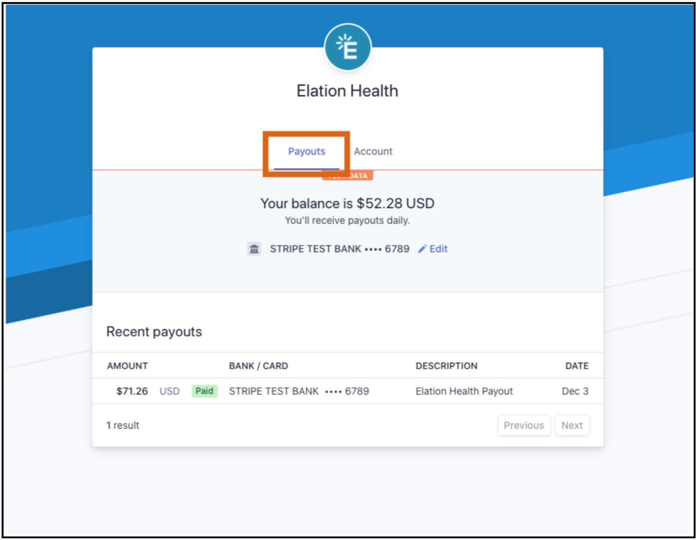 Stripe payout details
