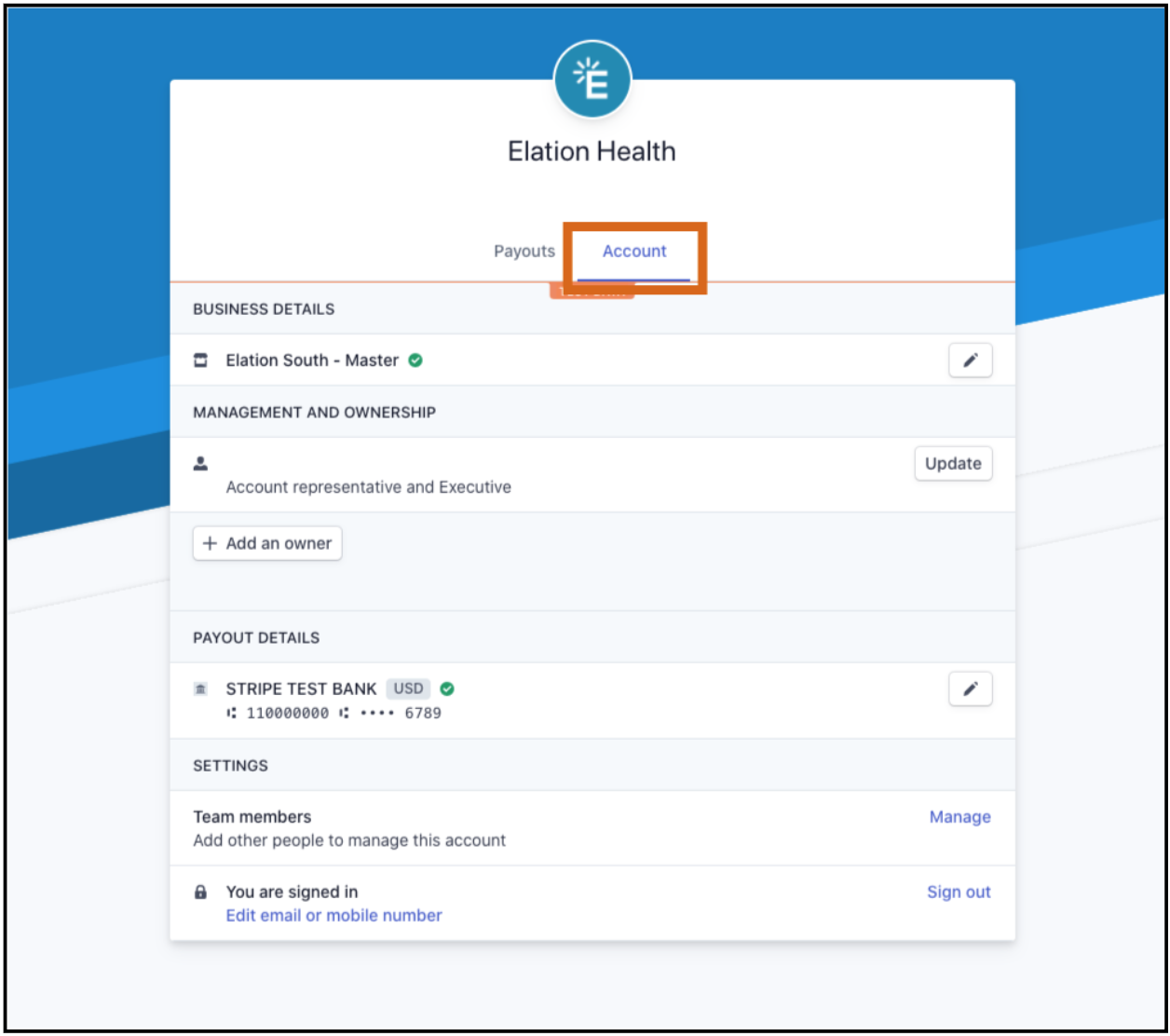 Stripe account information management